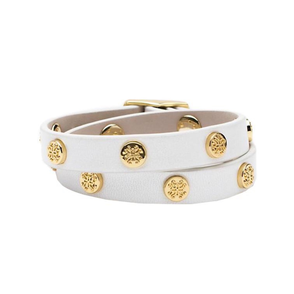 Rustic Cuff Macy Metallic White Leather Double Wrap